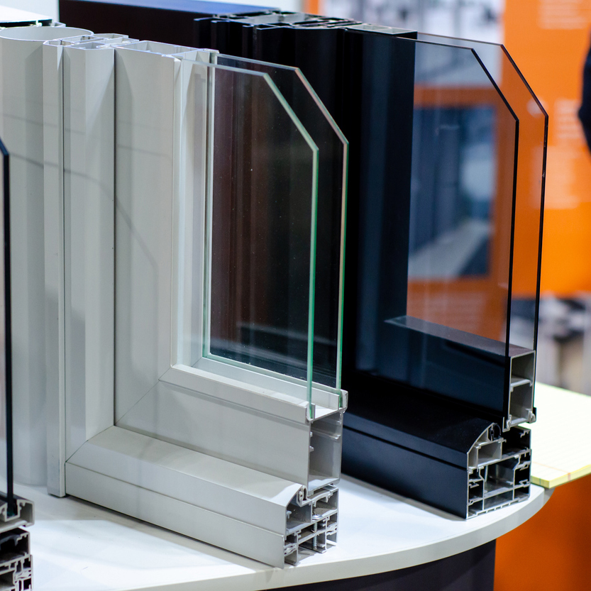 Close-up of metal plastic window construction.